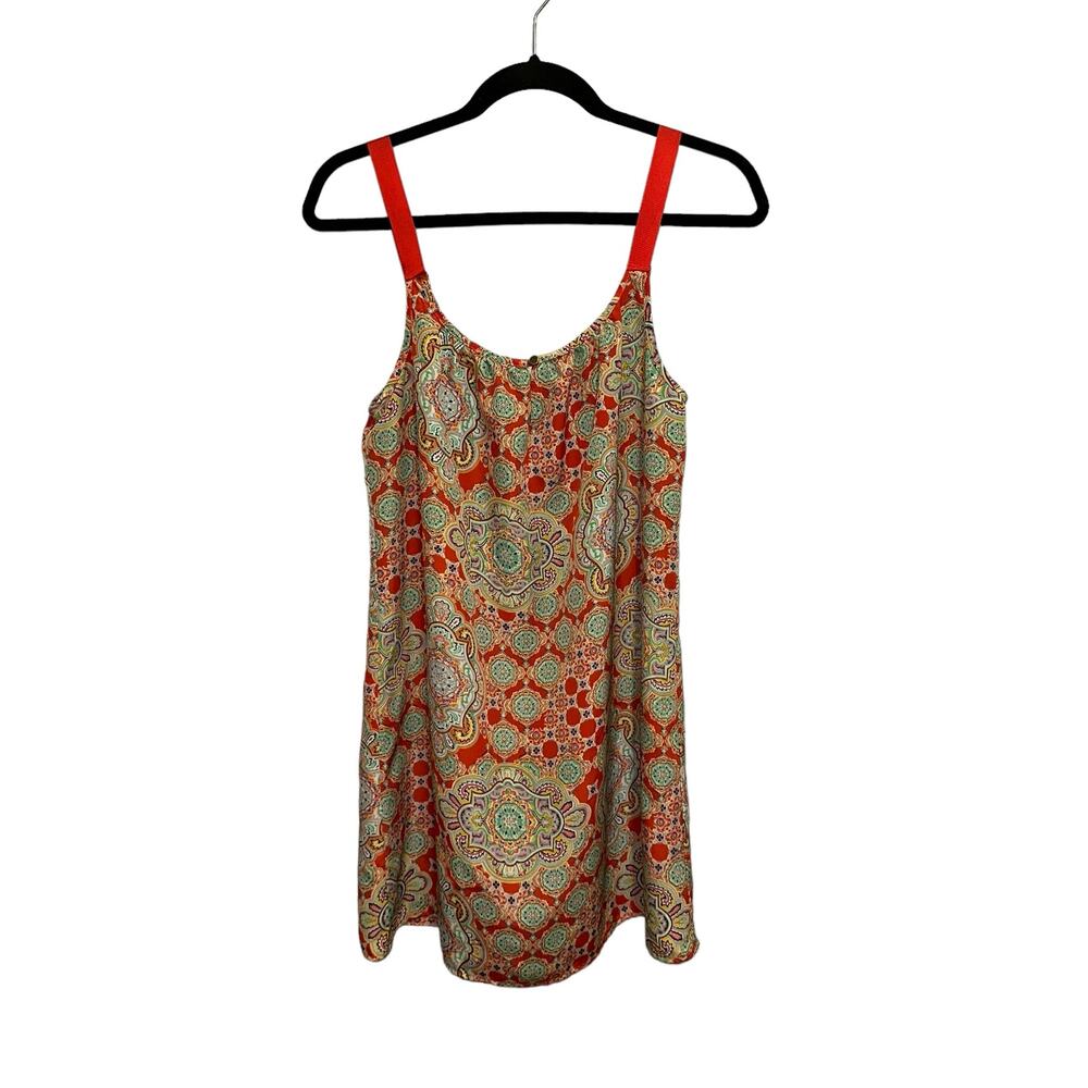 Boho Paisley Slip Dress Keyhole Back Lined‎ Mini Sundress Red Multicolor S/M USA